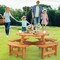 Costway 8-Person Round Picnic Table Set with 4 Built-in Benches 2" Umbrella Hole, Brown/Yellow